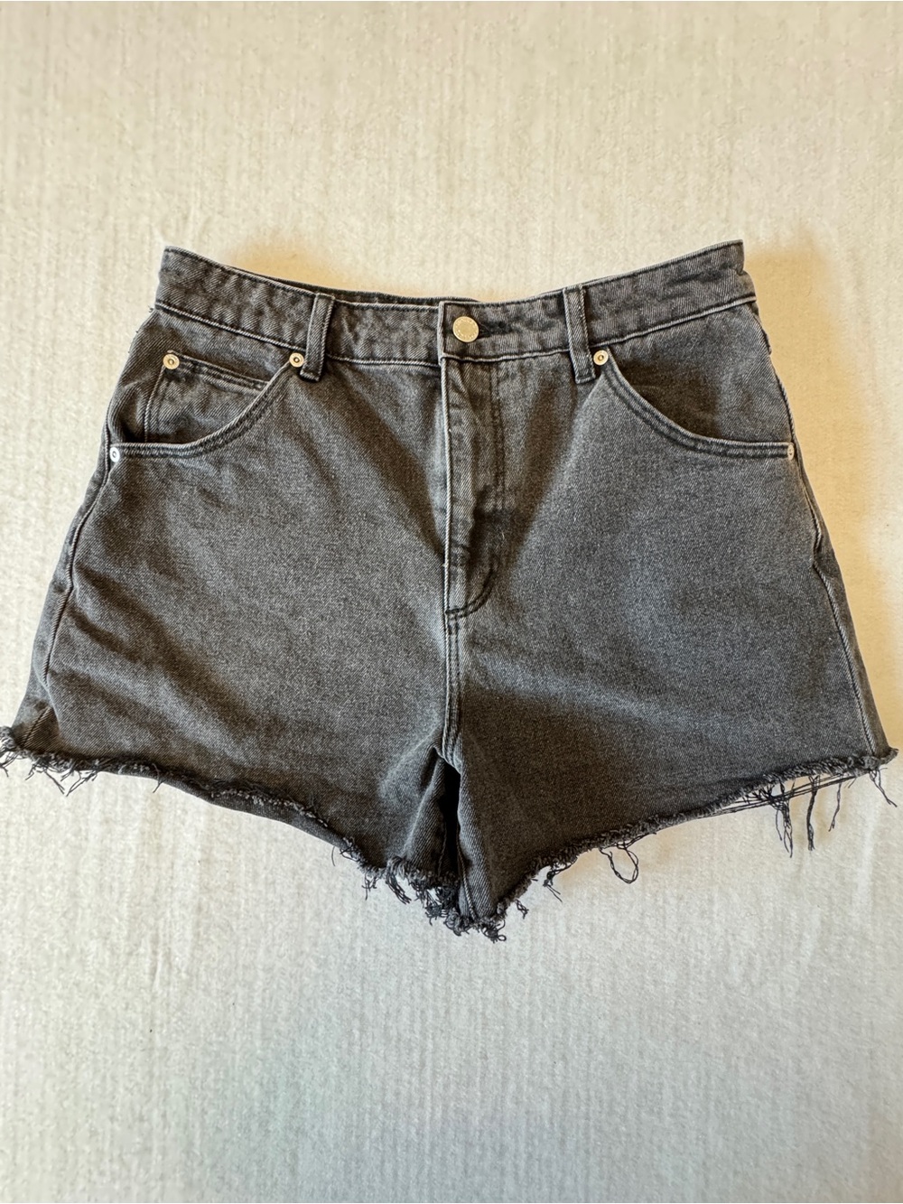 ROLLA'S Washed Black High-Rise Frayed Denim Shorts